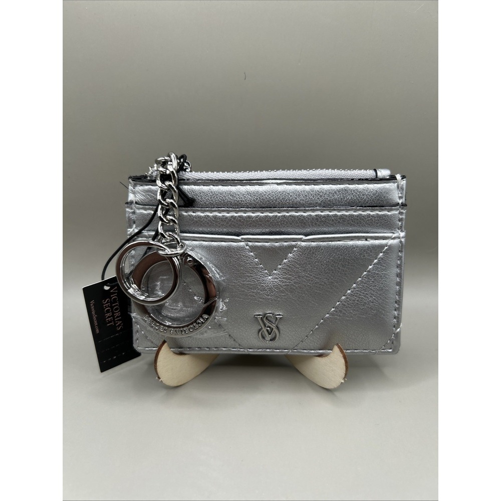 Victoria's Secret Silver Wallet Card Holder VS Keychain Zip New With Tags